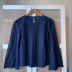 Banana Republic Crocheted Bell Sleeve Top Navy XS